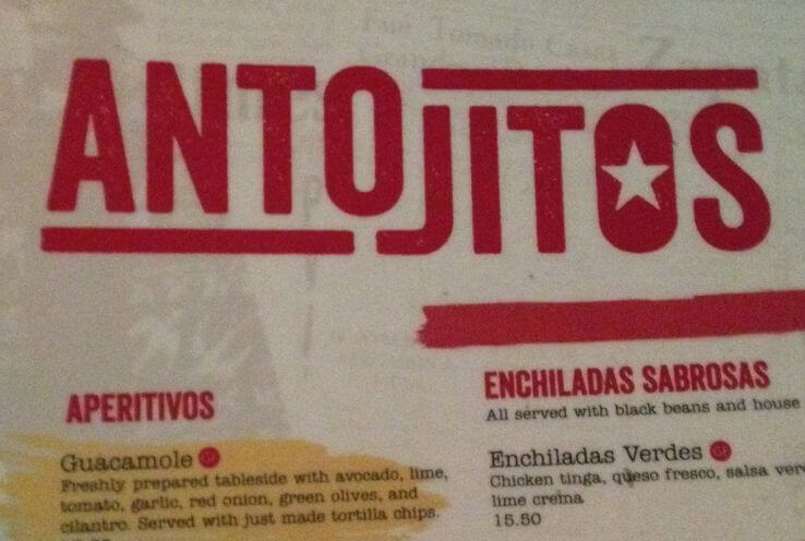 The Menu of Antojitos Authentic Mexican Food